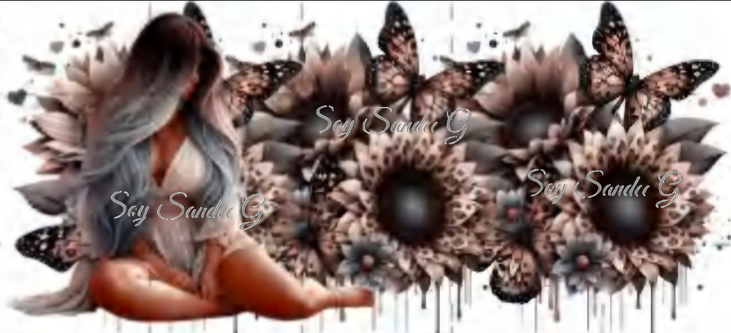 Black & Beige Sunflowers Diva - UVDTF Wrap for cups/hard surfaces sticker