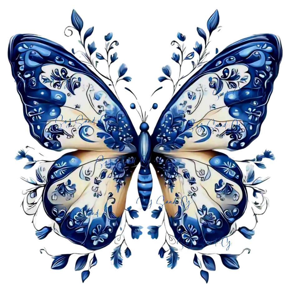 White & Blue Butterfly- UVDTF Decal for cups/hard surfaces sticker
