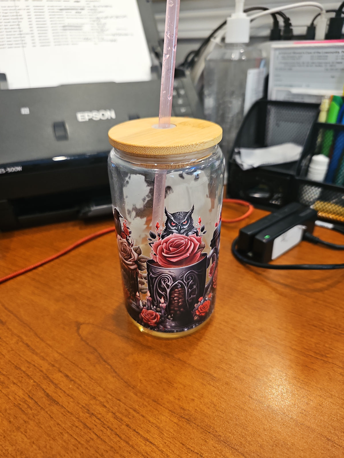 Ready to Ship - 16 oz Glass Cup with Plastic Straw - Premade cup