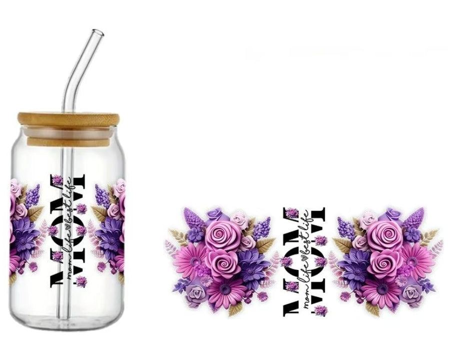Mom Purple & Pink Rose - UVDTF Wrap for cups/hard surfaces sticker