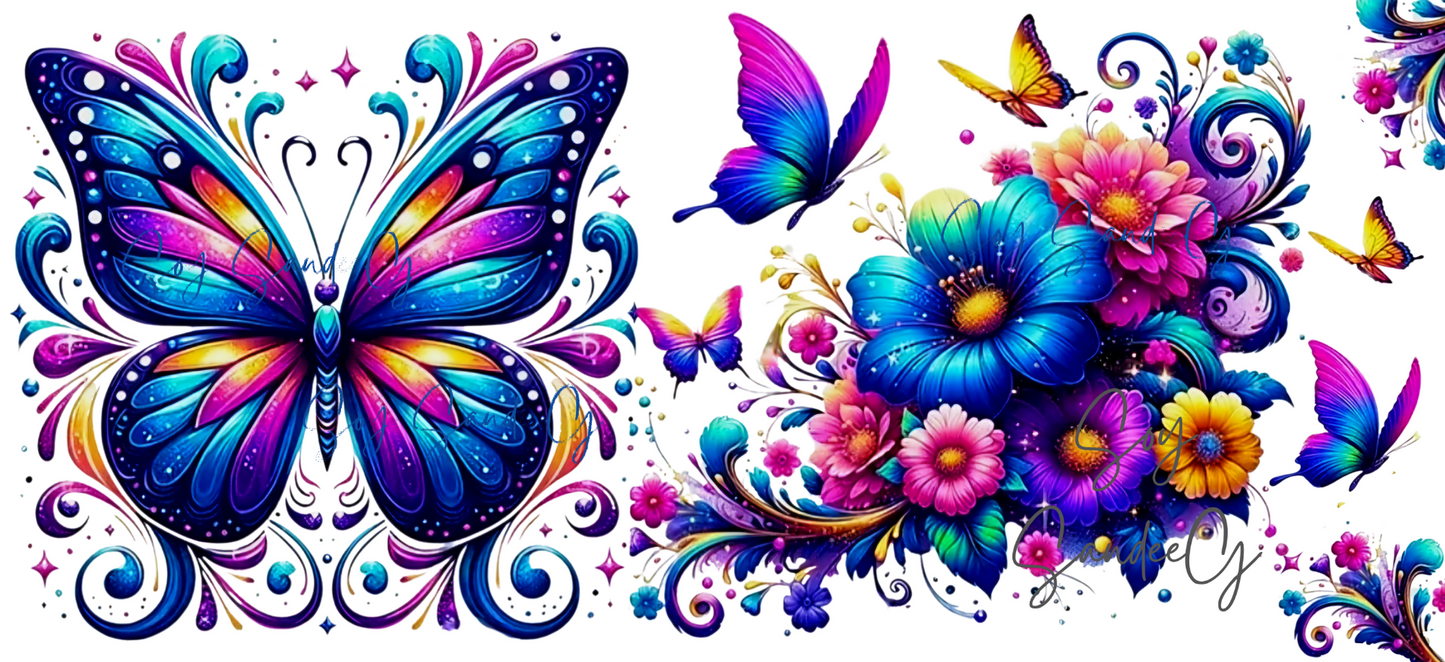 Neon Butterflies & Flowers - UVDTF Wrap for cups/hard surfaces sticker