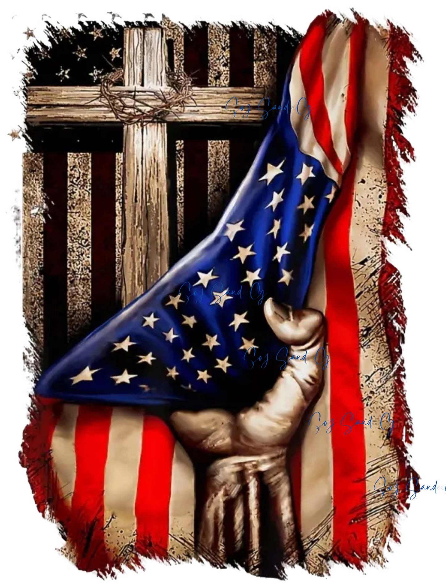 Patriotic Flag & Cross - UVDTF Decal for cups/hard surfaces sticker