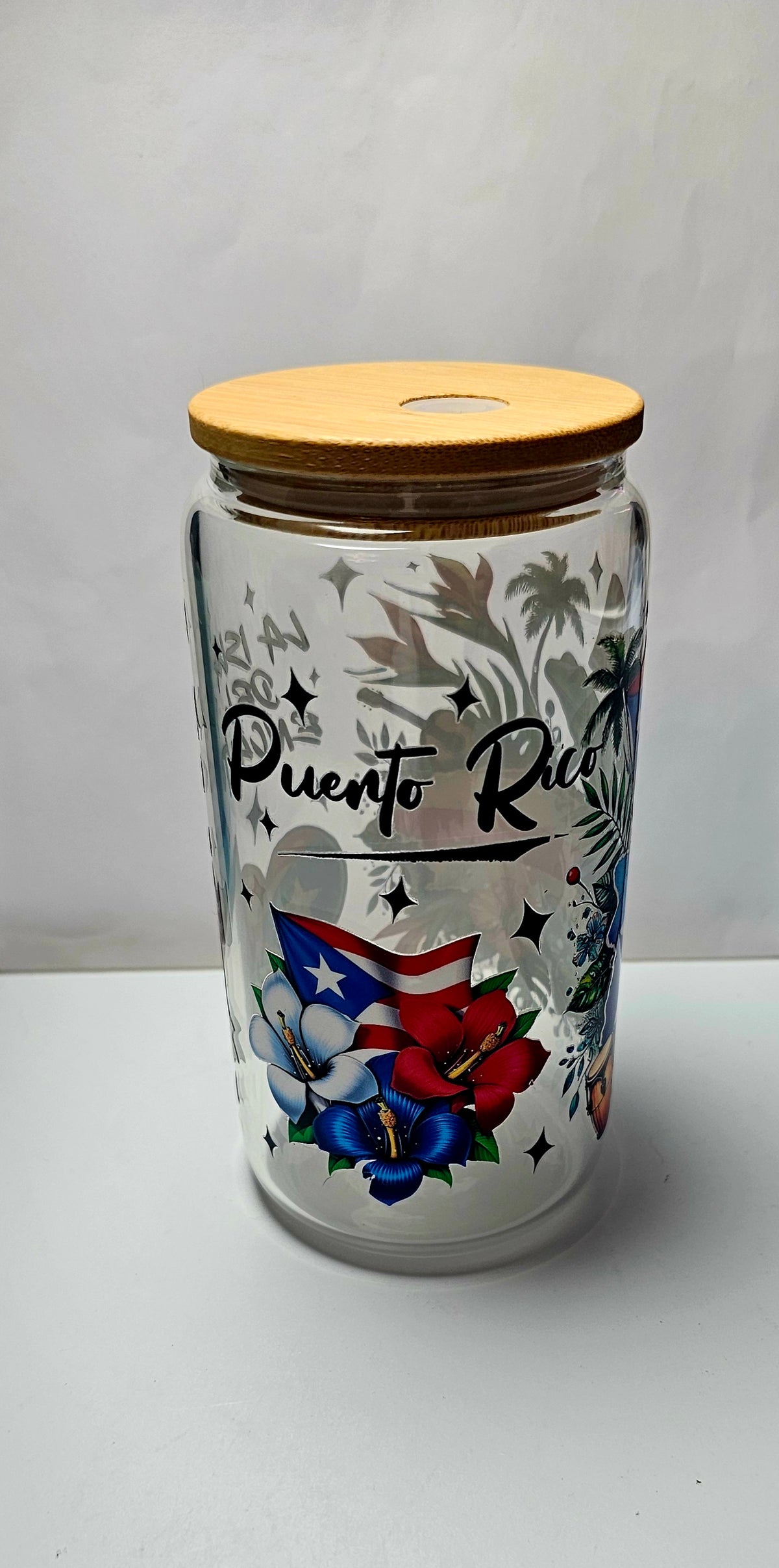 Ready to Ship - 16 oz Glass Cup with Plastic Straw - Premade cup