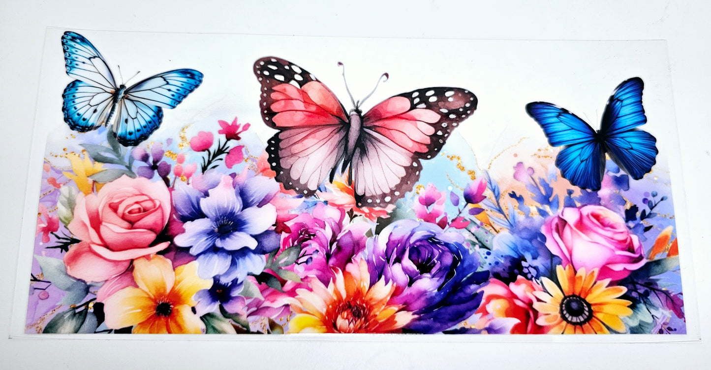 Bright Flowers & 3 Butterflies - UVDTF Wrap for cups/hard surfaces sticker