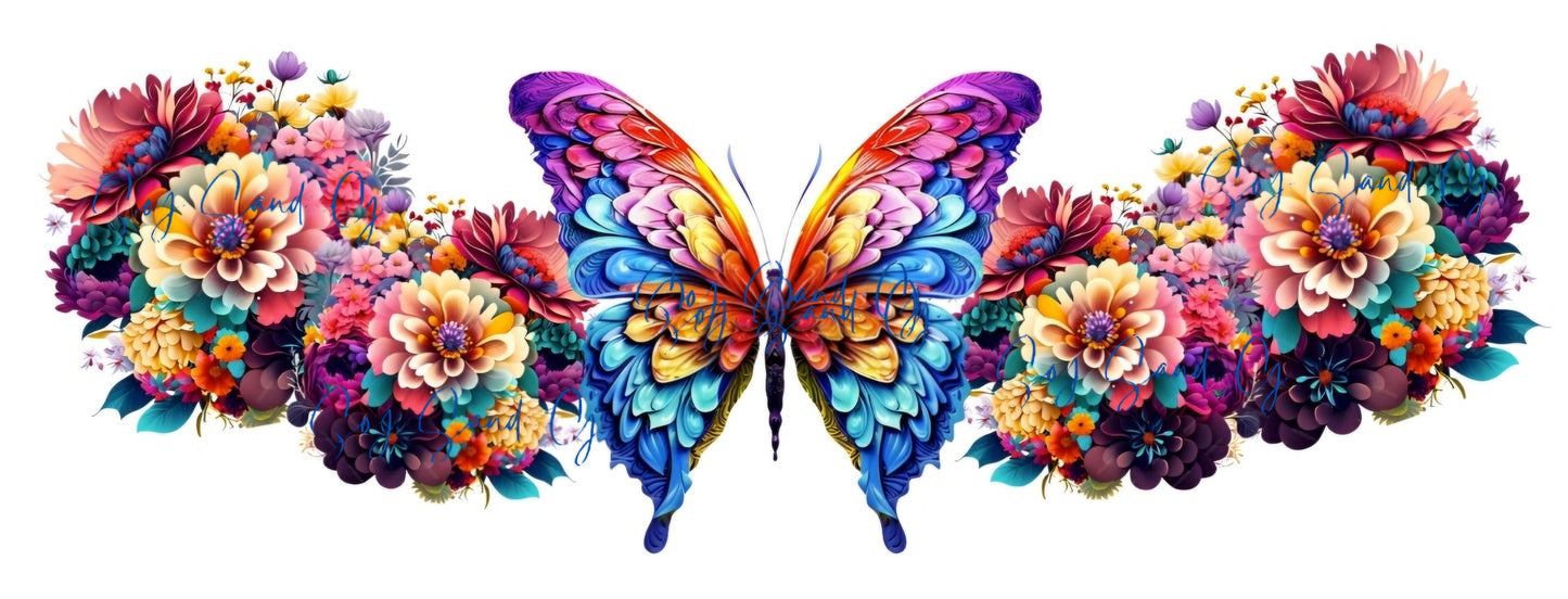 Envoltura UVDTF con mariposas y flores multicolores