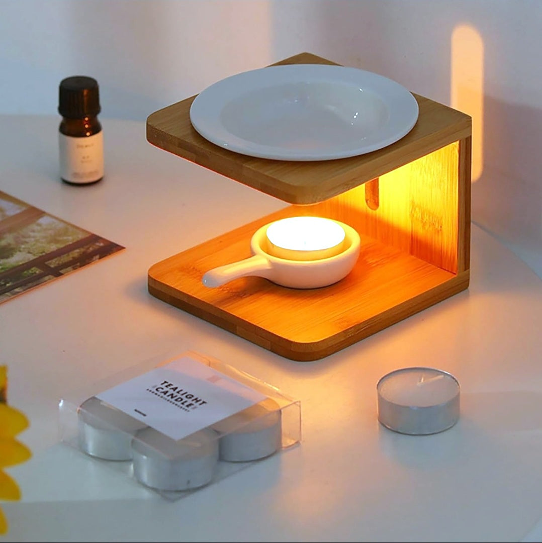 Bamboo Wood & Ceramic Tea Light Wax Melt Warmer