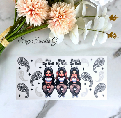 See no Evil, Speak no Evil, Hear no Evil - UVDTF Wrap for cups/hard surfaces sticker