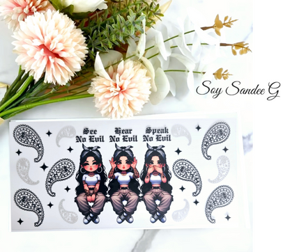 See no Evil, Speak no Evil, Hear no Evil - UVDTF Wrap for cups/hard surfaces sticker