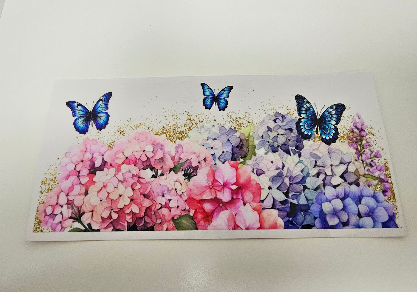 3 Blue Butterflies & Flowers UVDTF wrap