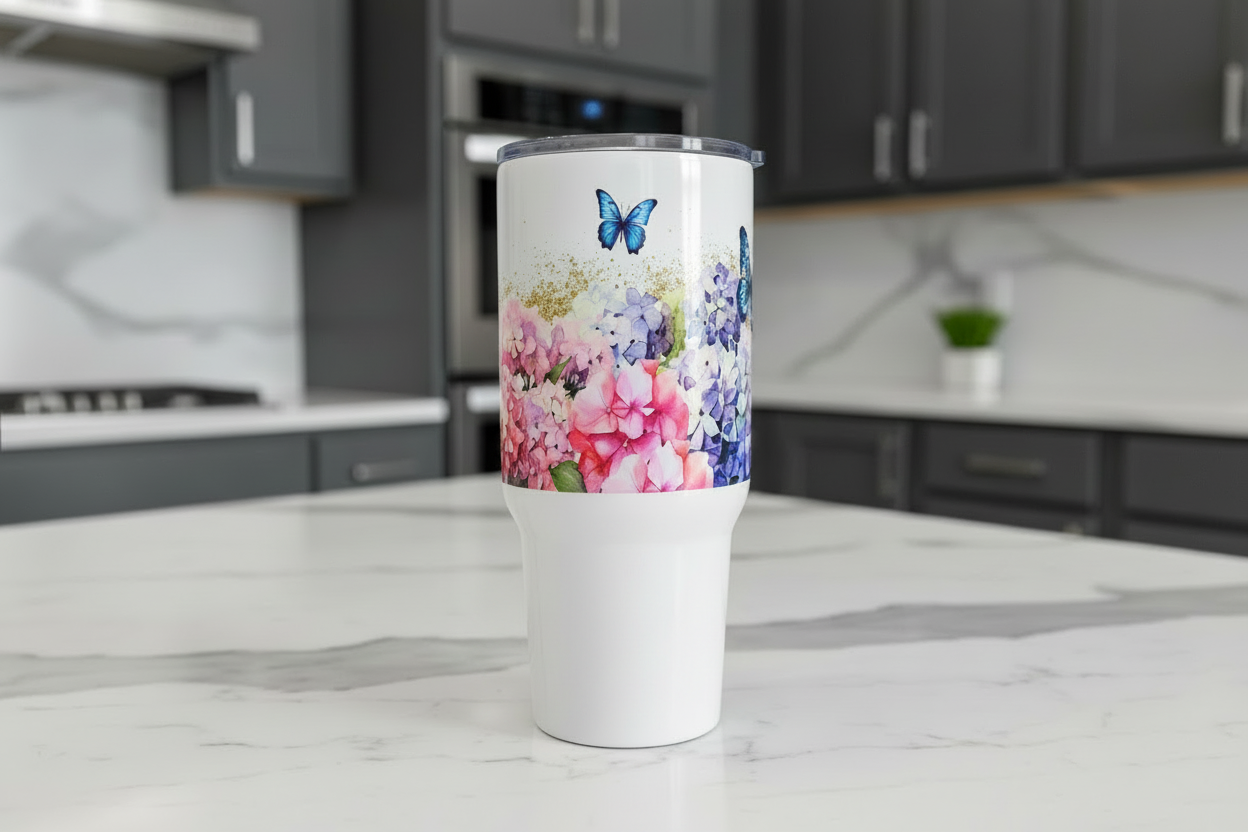 3 Blue Butterflies & Flowers - UVDTF Wrap for cups/hard surfaces sticker