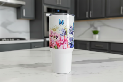 3 Blue Butterflies & Flowers - UVDTF Wrap for cups/hard surfaces sticker