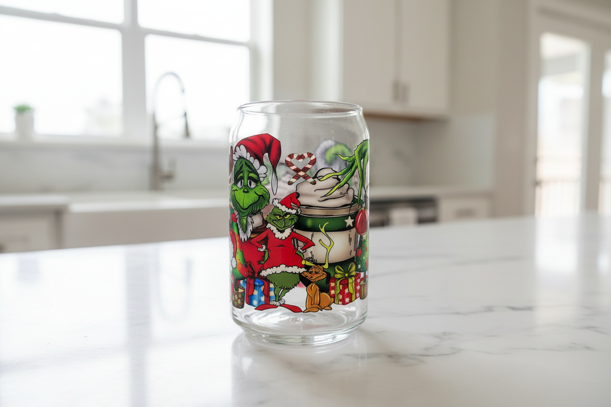 Vasos Big Grinch con envoltura UVDTF
