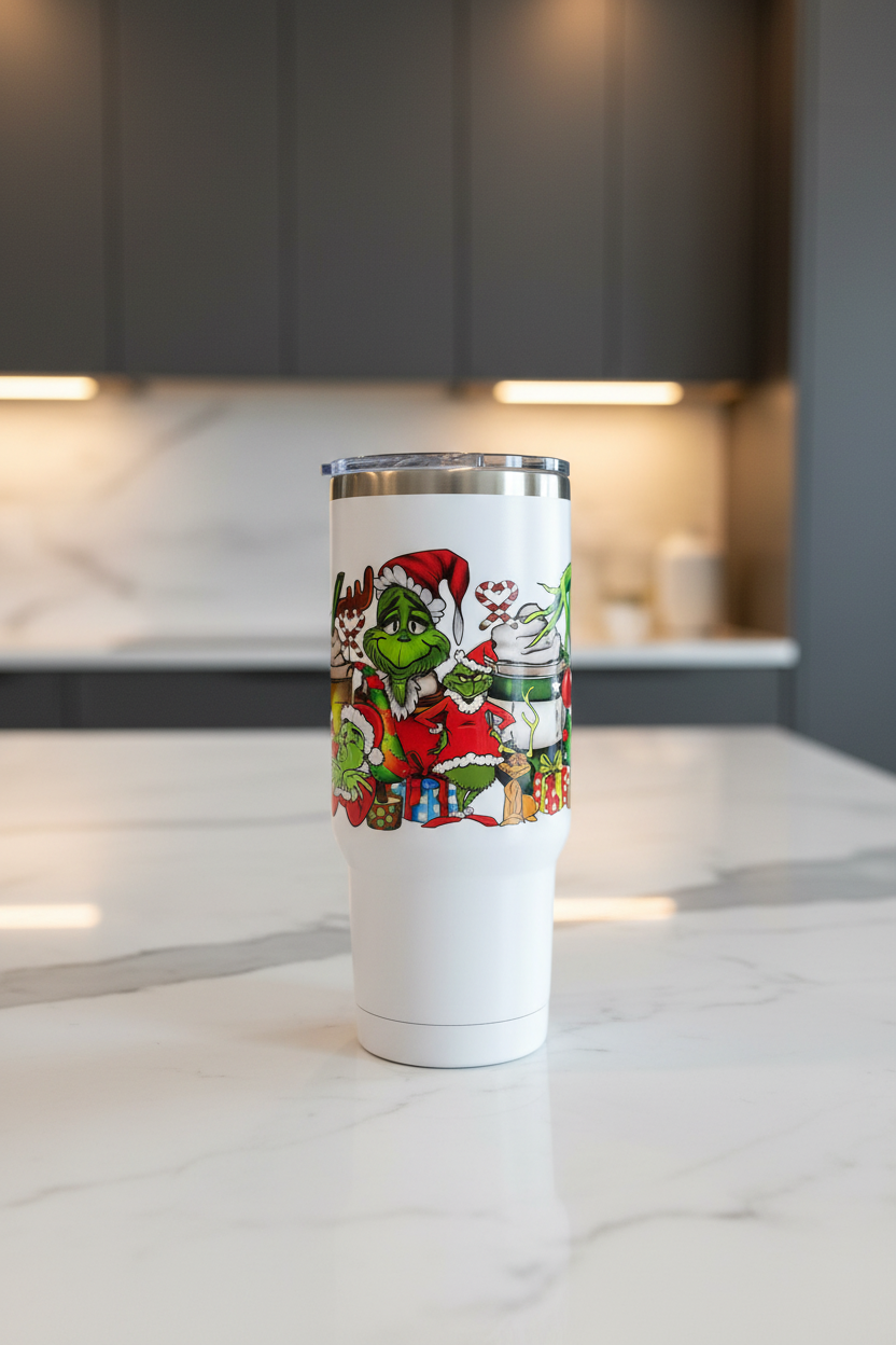 Vasos Big Grinch con envoltura UVDTF