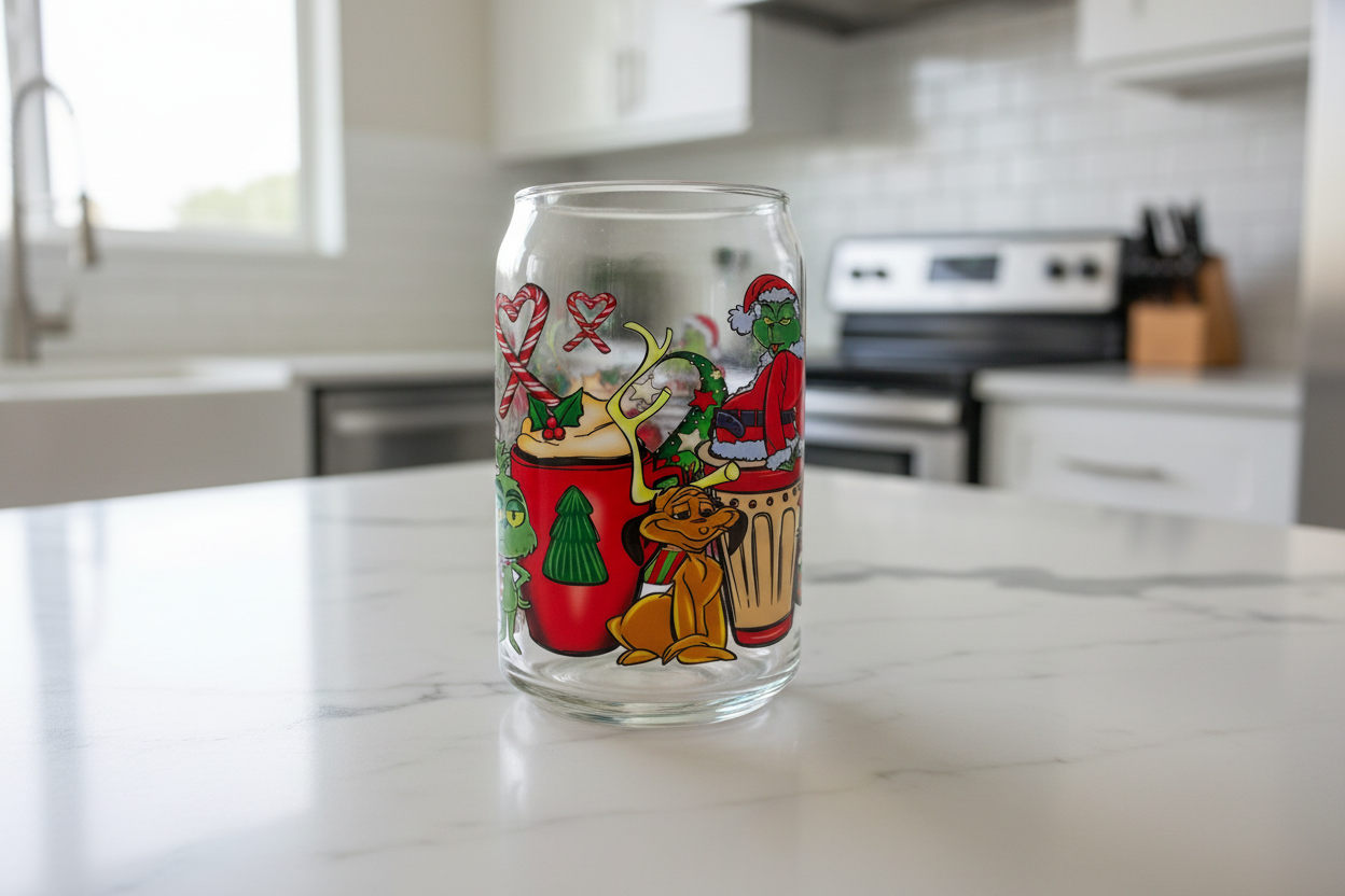 Vasos Grinches con envoltura UVDTF