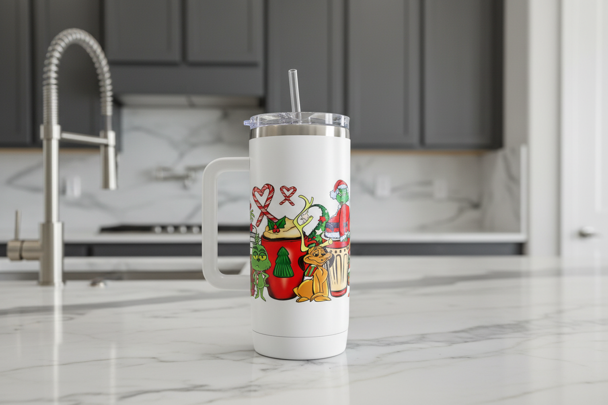 Vasos Grinches con envoltura UVDTF