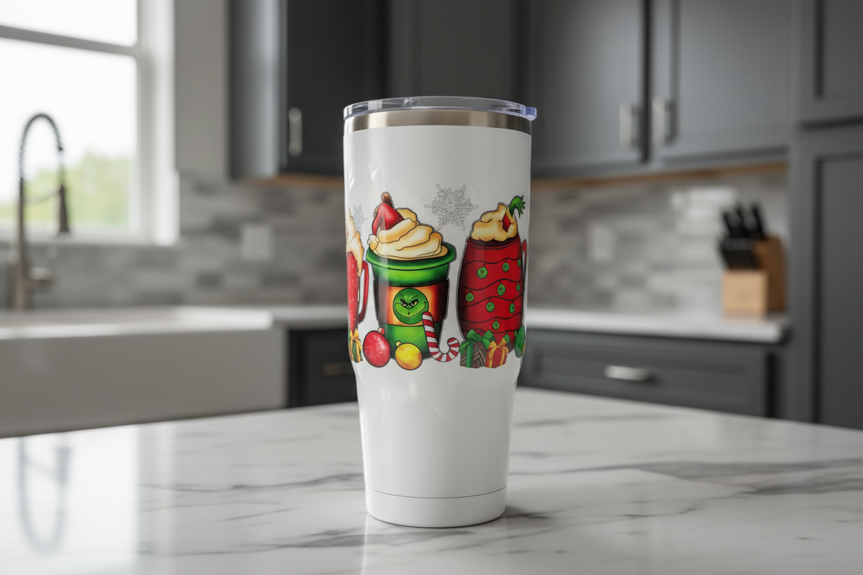 Vasos Grinch con envoltura UVDTF