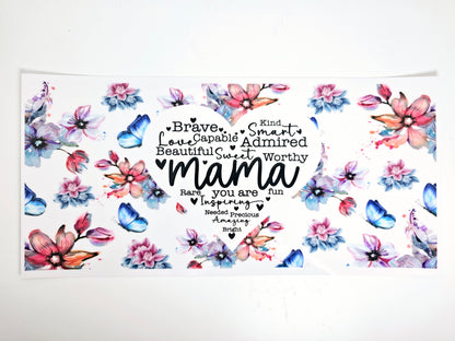 Manta UVDTF con forma de corazón y mariposas de mamá