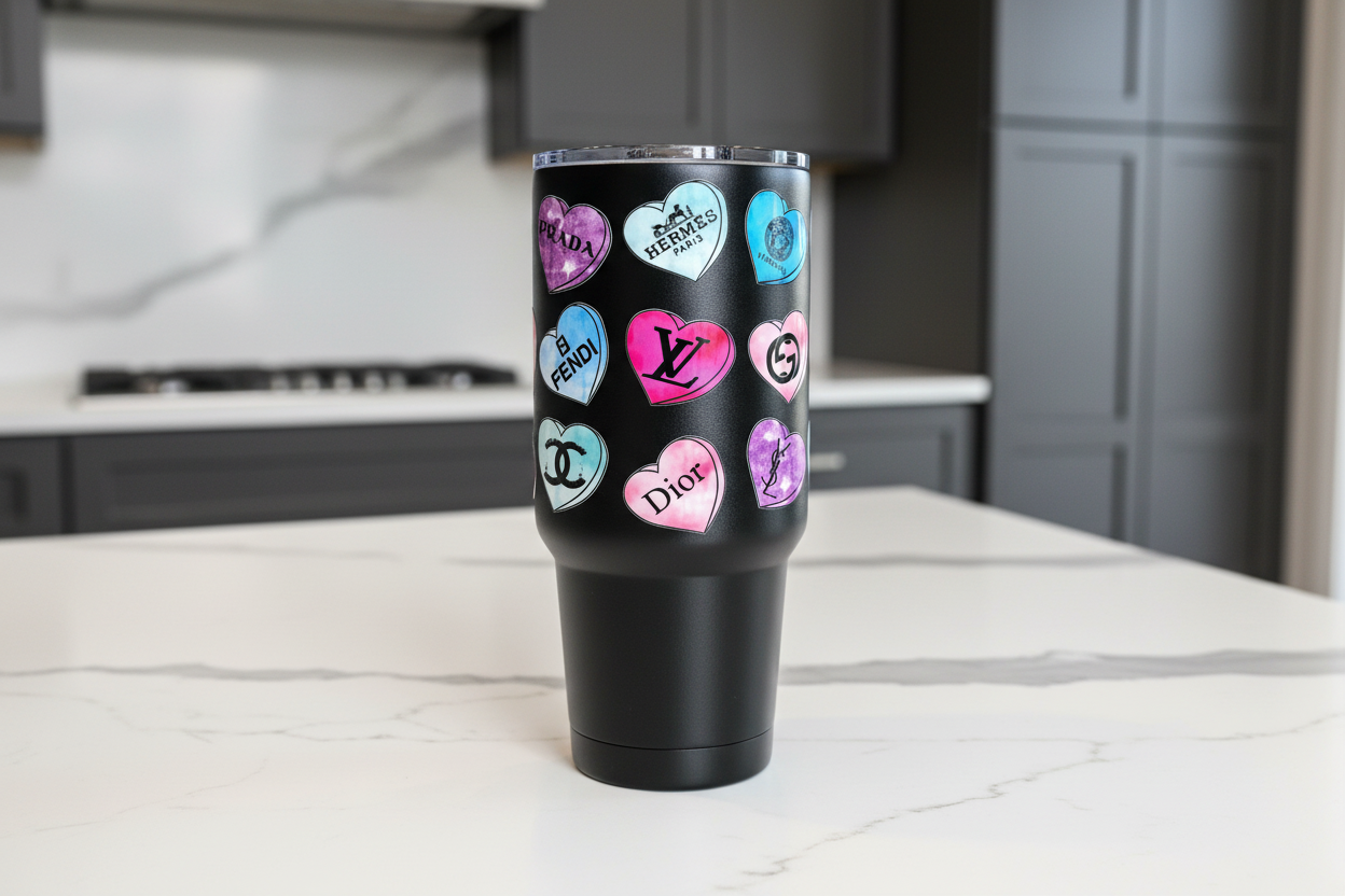 Designer Hearts UVDTF wrap for cups/hard surfaces sticker