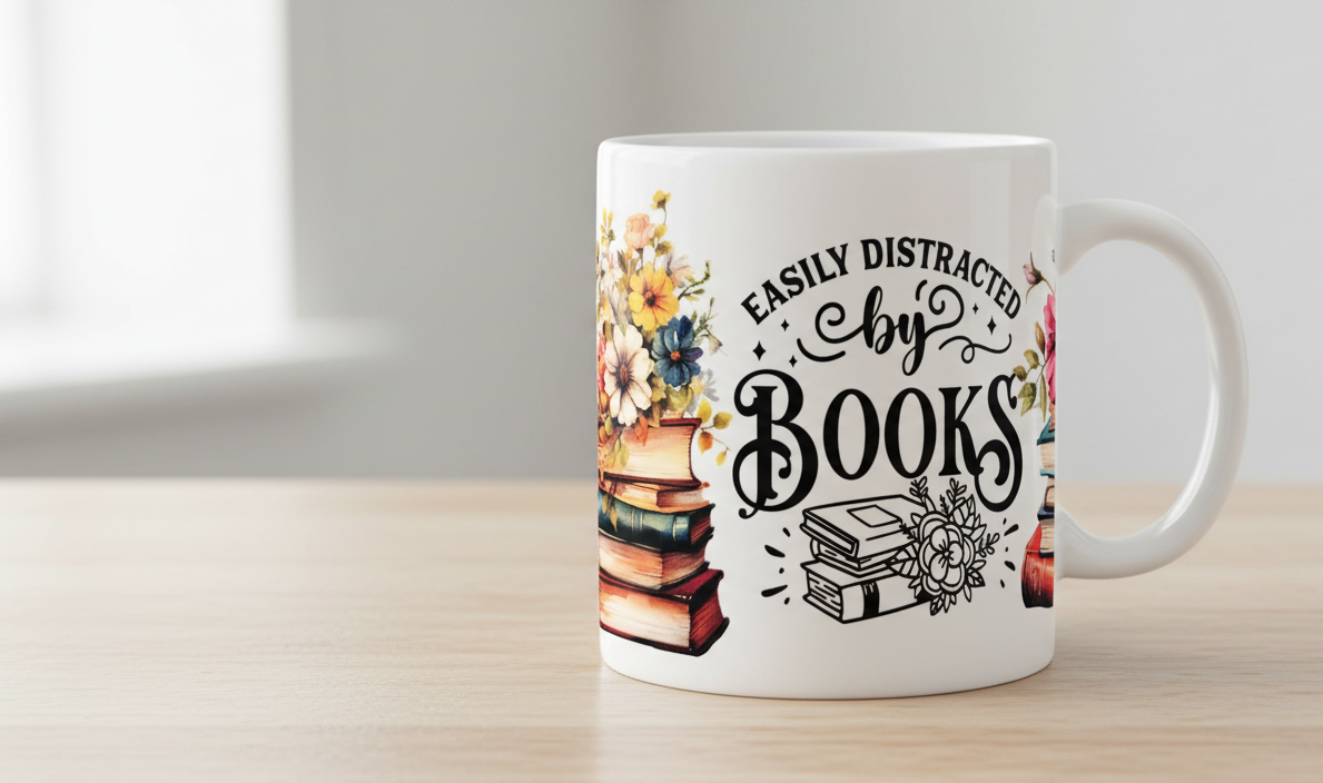 Easily Distracted by Books - UVDTF wrap for cups/hard surfaces sticker