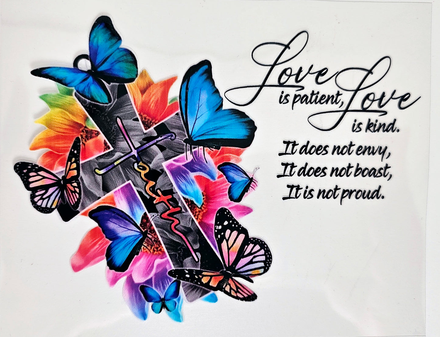 Love is patient - Colorful Cross UVDTF Decal