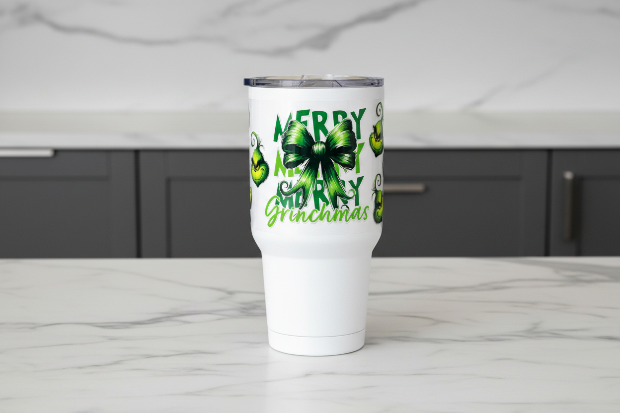 Merry Grinchmas Green Letters - UVDTF Wrap for cups/hard surfaces sticker
