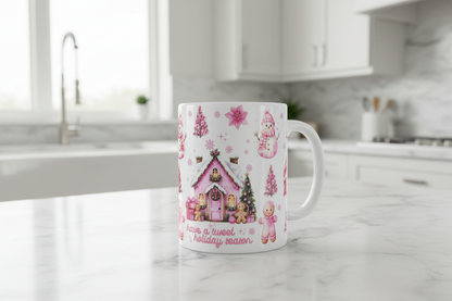 Pink Christmas House & Snowmen - UVDTF Wrap for cups/hard surfaces sticker