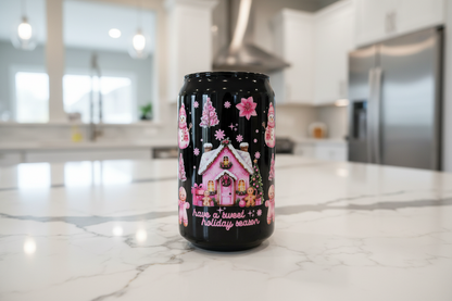 Pink Christmas House & Snowmen - UVDTF Wrap for cups/hard surfaces sticker