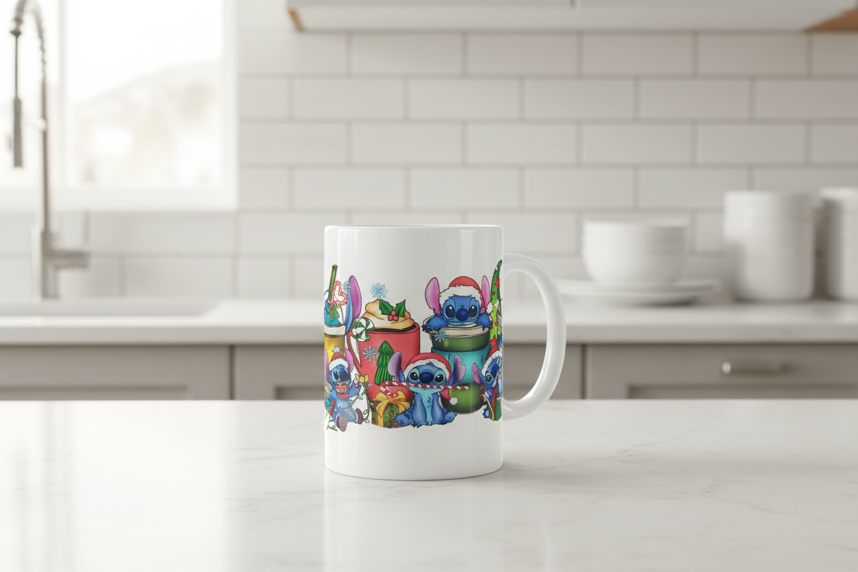 Vasos navideños con puntadas UVDTF