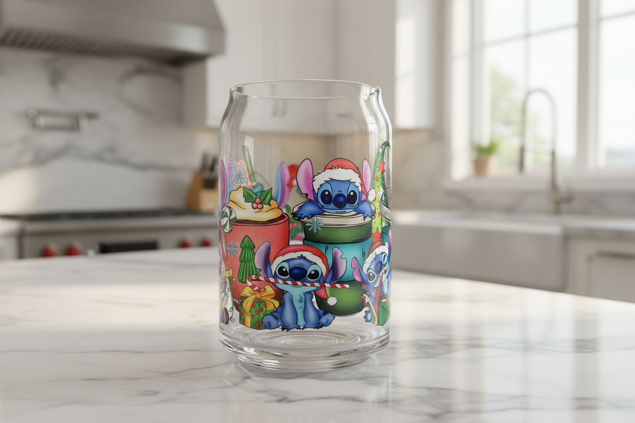 Vasos navideños con puntadas UVDTF