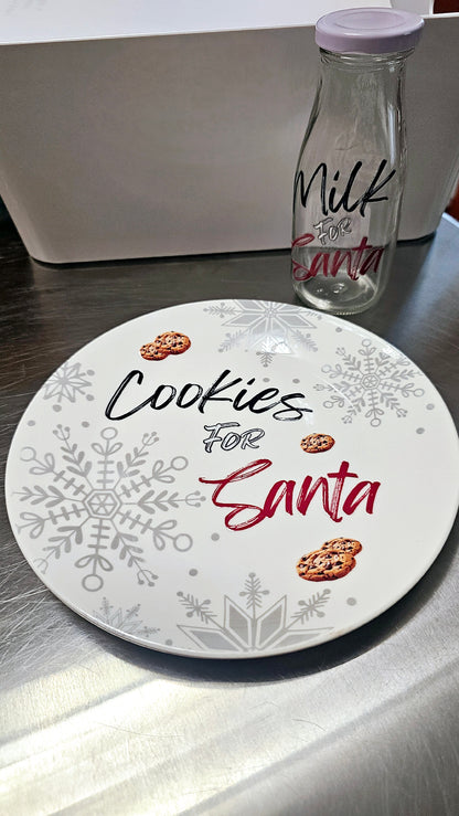 Milk Glass Bottle & Cookies Plate Set for Santa