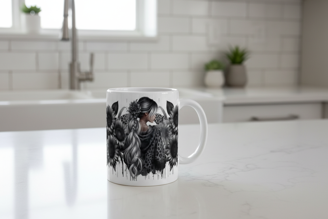 Black Sunflowers Diva - UVDTF Wrap for cups/hard surfaces sticker