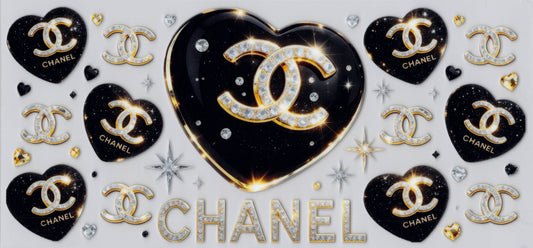 Black & Gold Chanel Hearts - UVDTF Wrap for cups/hard surfaces sticker