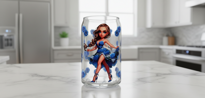 Blue Flowered Dress Girl - UVDTF Wrap for cups/hard surfaces sticker