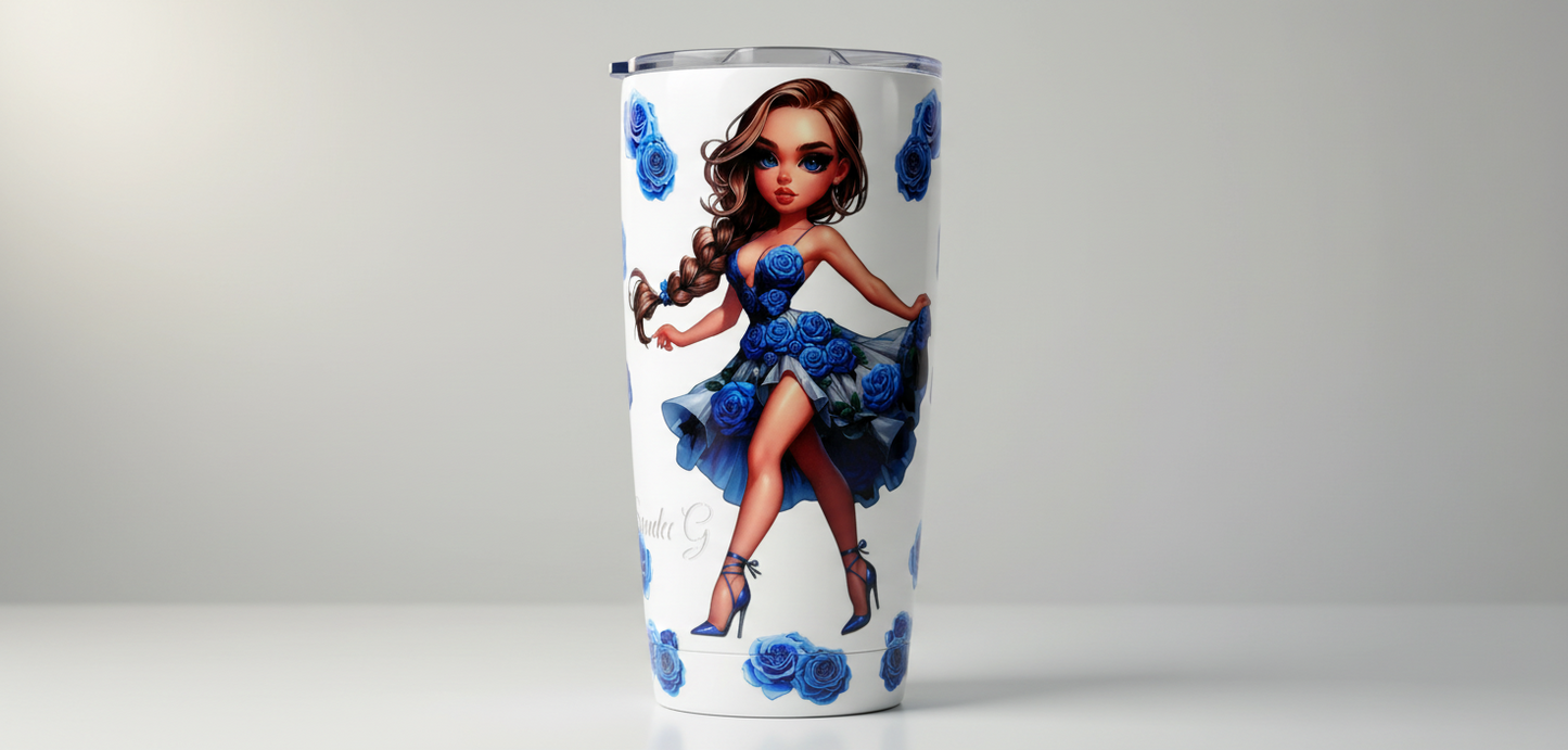 Blue Flowered Dress Girl - UVDTF Wrap for cups/hard surfaces sticker