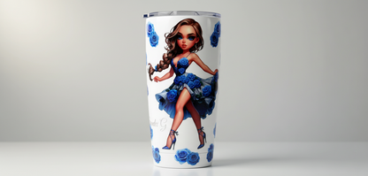 Blue Flowered Dress Girl - UVDTF Wrap for cups/hard surfaces sticker