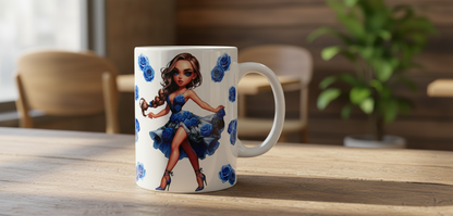 Blue Flowered Dress Girl - UVDTF Wrap for cups/hard surfaces sticker
