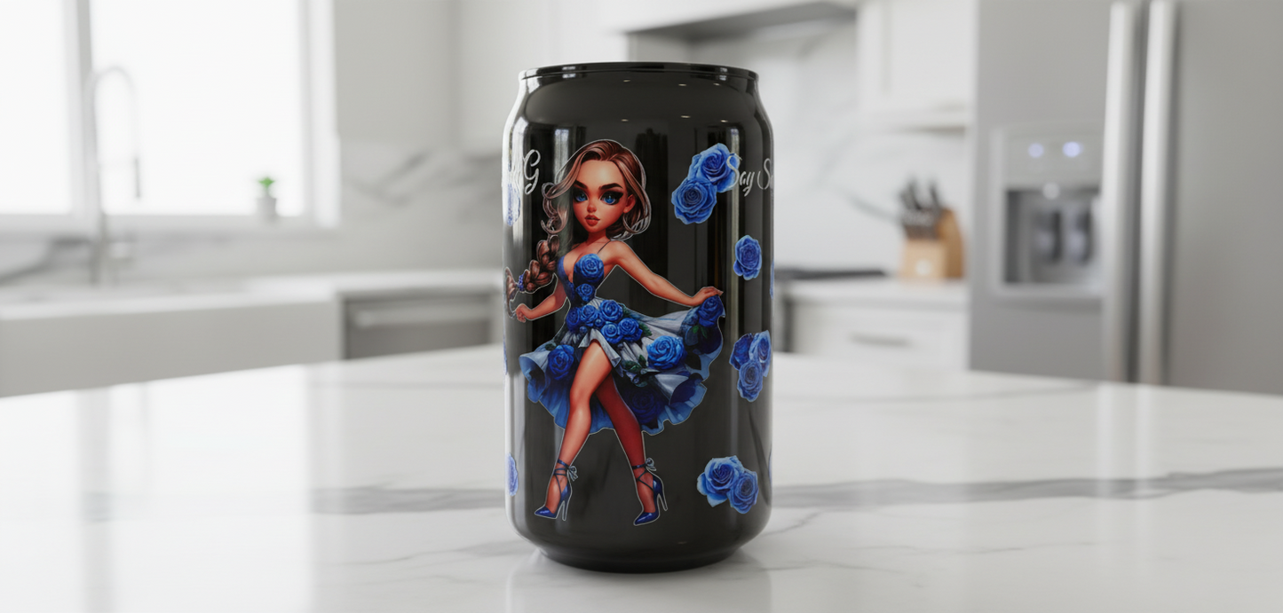Blue Flowered Dress Girl - UVDTF Wrap for cups/hard surfaces sticker