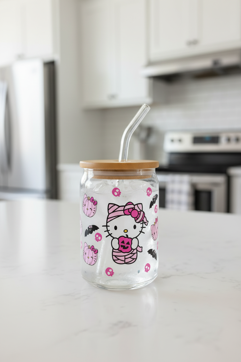Pink Hello Kitty Halloween - UVDTF wrap for cups/hard surfaces sticker
