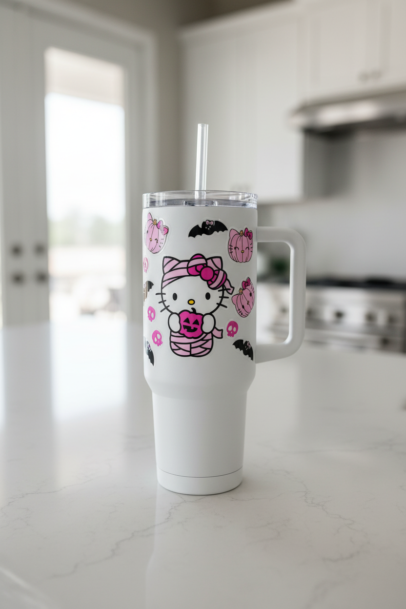 Pink Hello Kitty Halloween - UVDTF wrap for cups/hard surfaces sticker