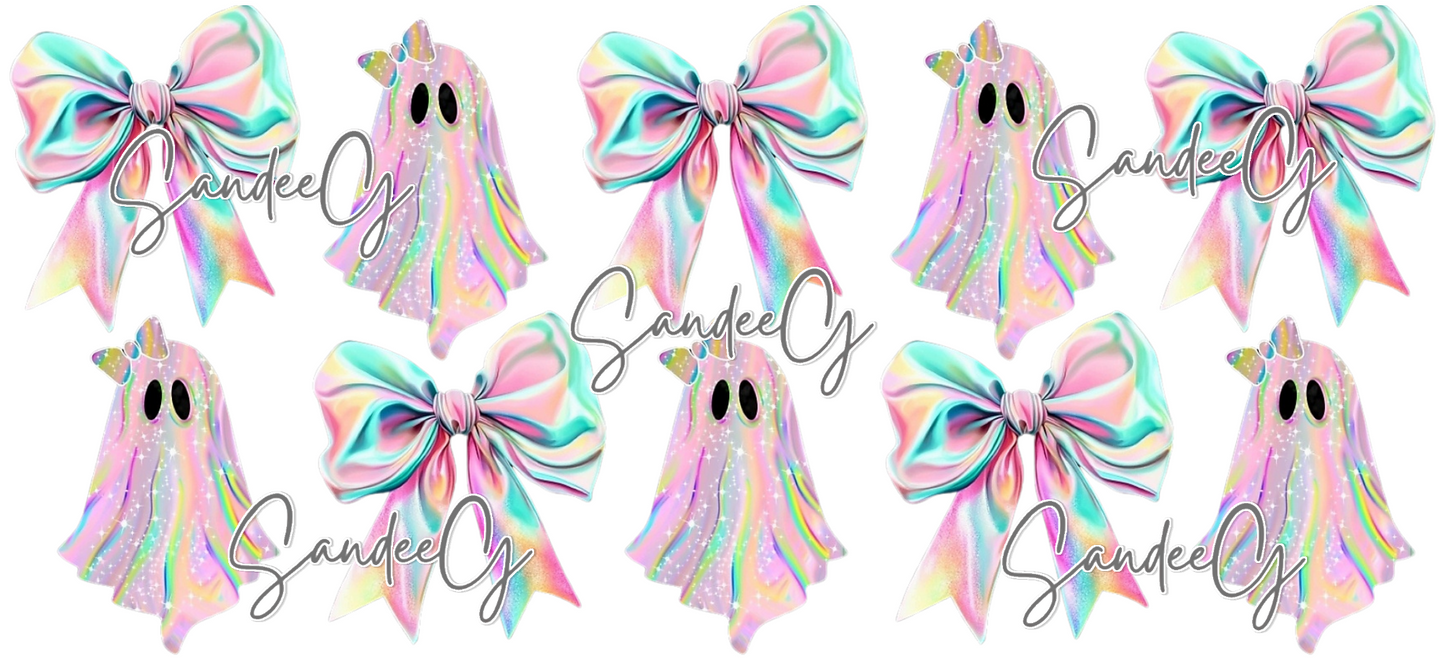 Iridescent Ghosts & Bows - UVDTF Wrap for cups/hard surfaces sticker