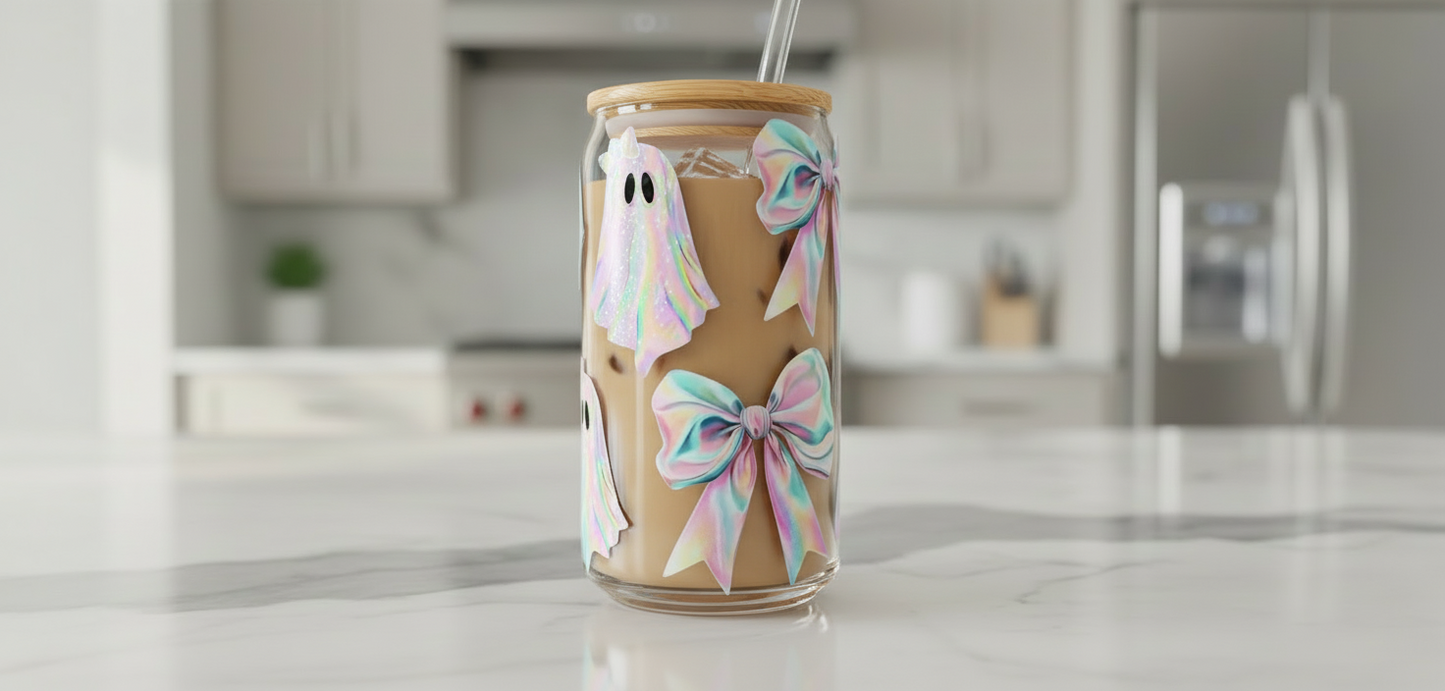 Iridescent Ghosts & Bows - UVDTF Wrap for cups/hard surfaces sticker