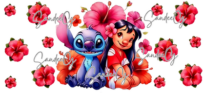 Lilo & Stitch Hibiscus Flowers - UVDTF wrap for cups/hard surfaces sticker