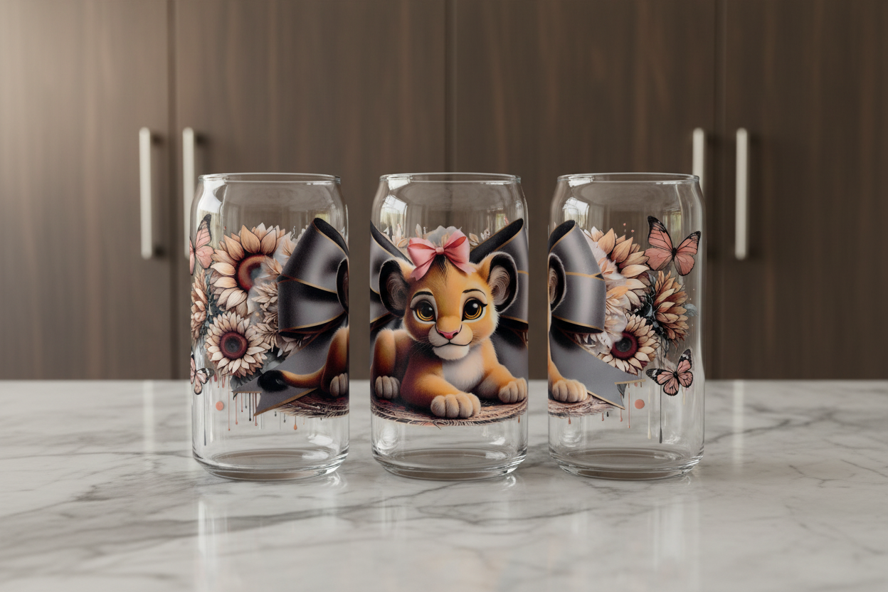 Lion Cub & Flowers - UVDTF Wrap for cups/hard surfaces sticker
