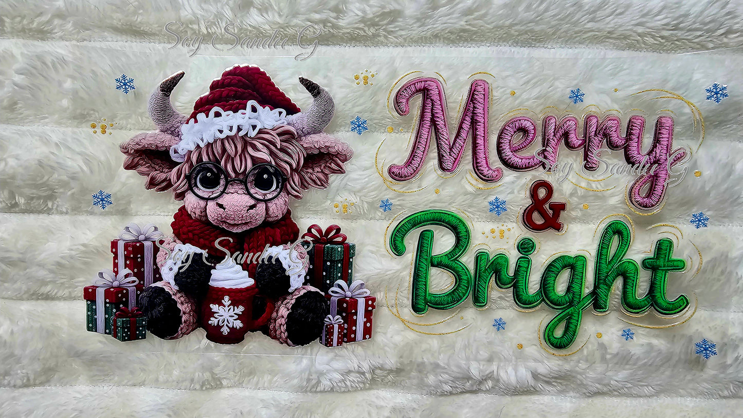 Merry & Bright Embroidered Moose - UVDTF Wrap for cups/hard surfaces sticker