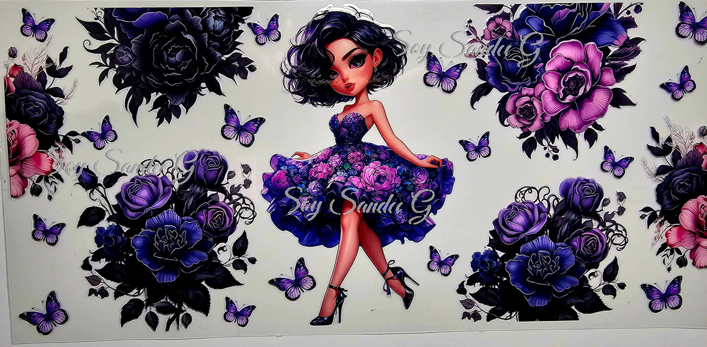 Purple Flowered Dress Girl - UVDTF Wrap for cups/hard surfaces sticker