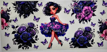 Purple Flowered Dress Girl - UVDTF Wrap for cups/hard surfaces sticker