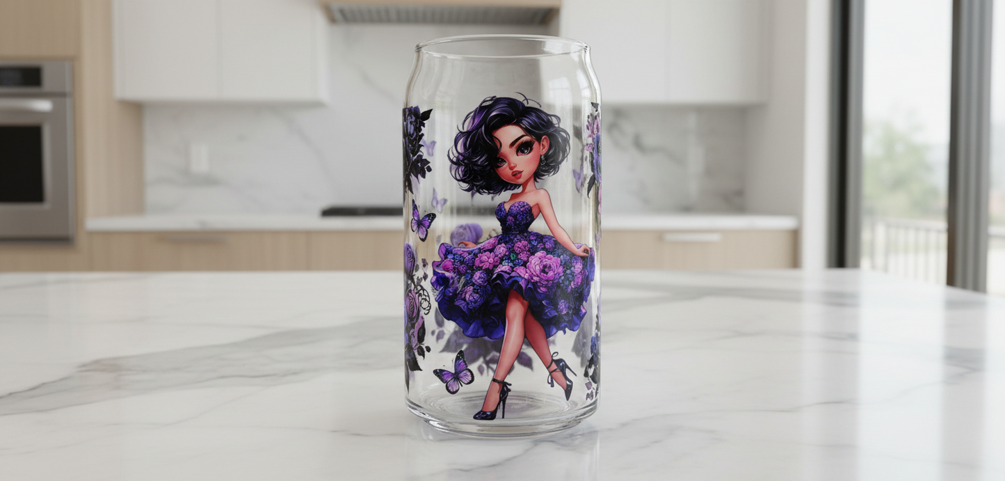 Purple Flowered Dress Girl - UVDTF Wrap for cups/hard surfaces sticker