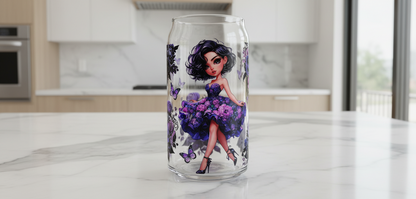 Purple Flowered Dress Girl - UVDTF Wrap for cups/hard surfaces sticker