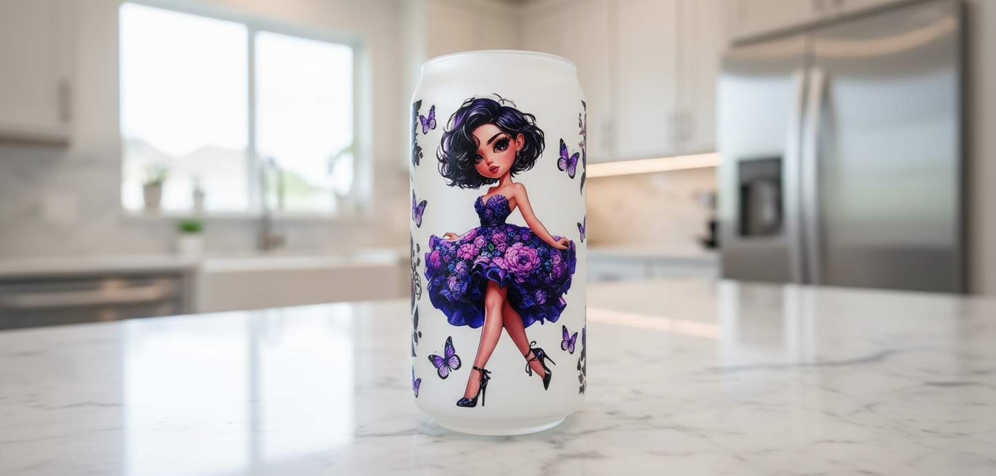 Purple Flowered Dress Girl - UVDTF Wrap for cups/hard surfaces sticker