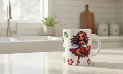 Red Flowered Dress Girl - UVDTF Wrap for cups/hard surfaces sticker